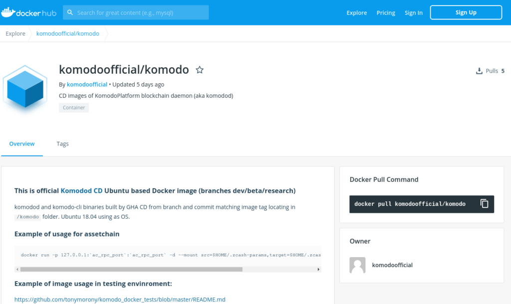 Komodo Official Docker Images