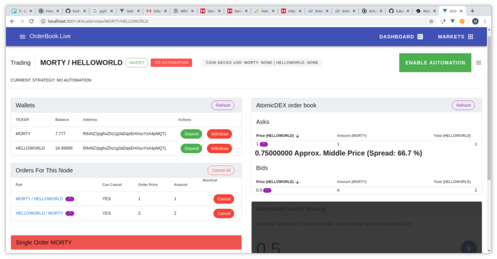 Our smart chain created and ready to trade on atomicDEX after using the blockchain dev kit