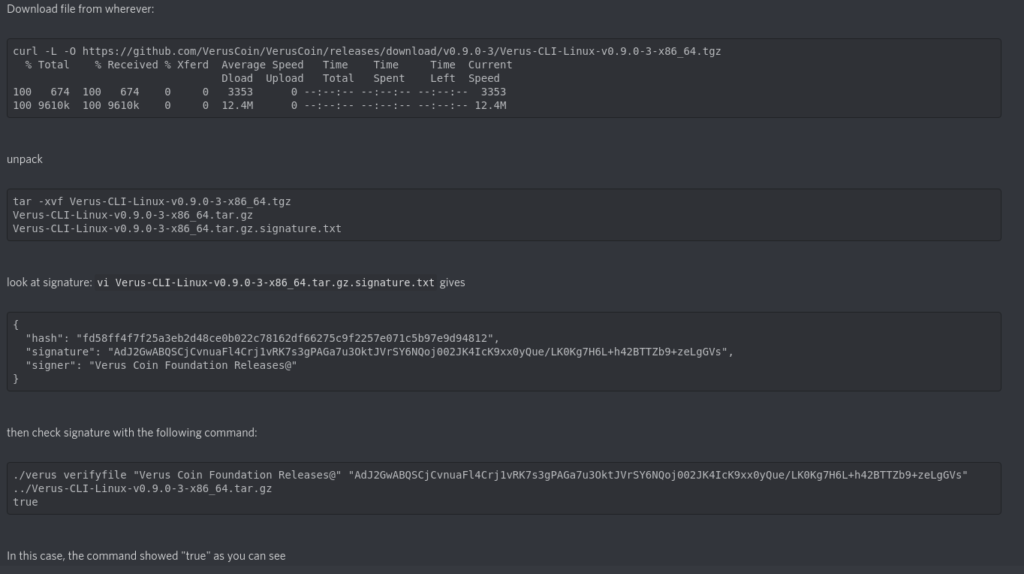 Verus CLI guide to verify identify of signed file from a downlod