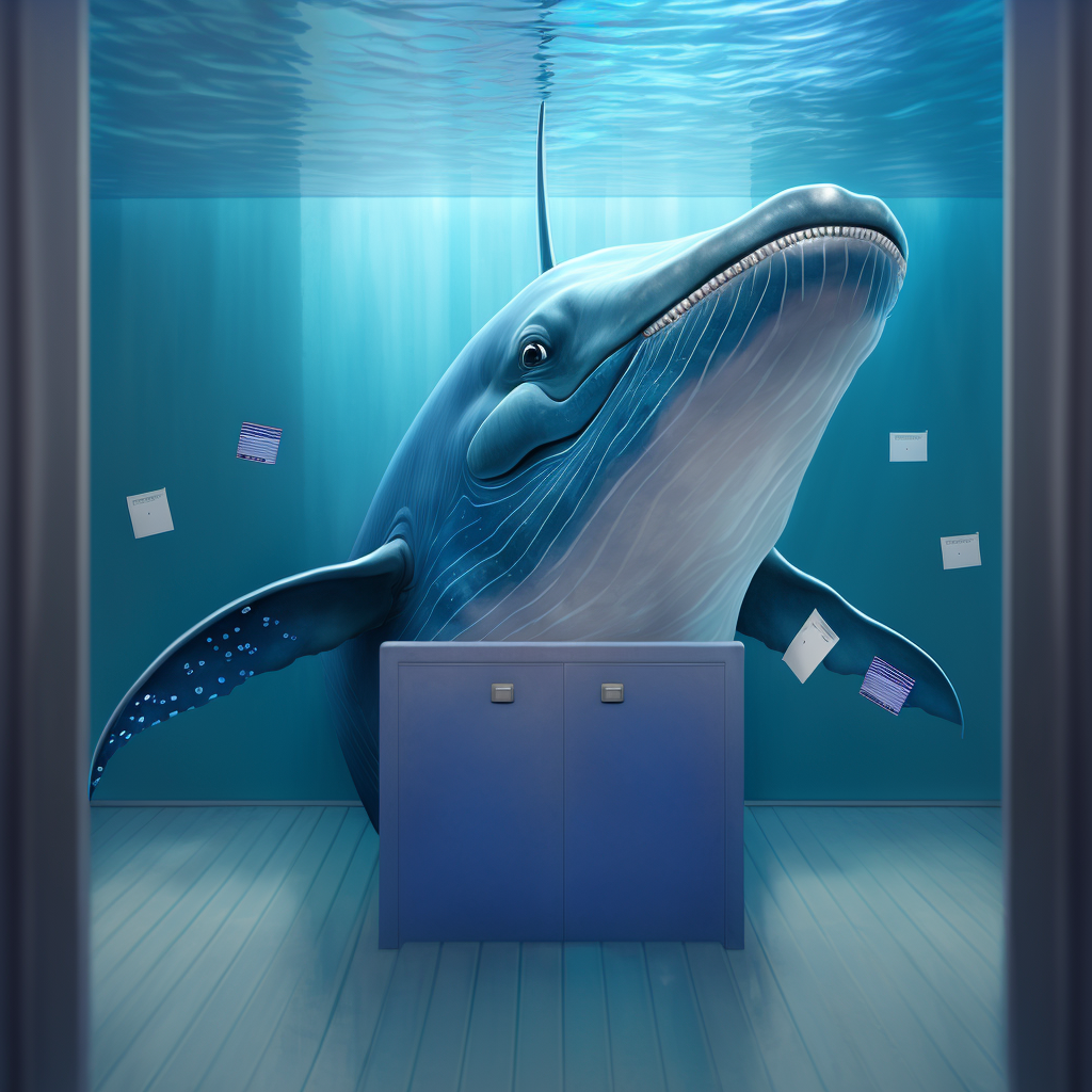 cartoon of a whale voting at a booth
